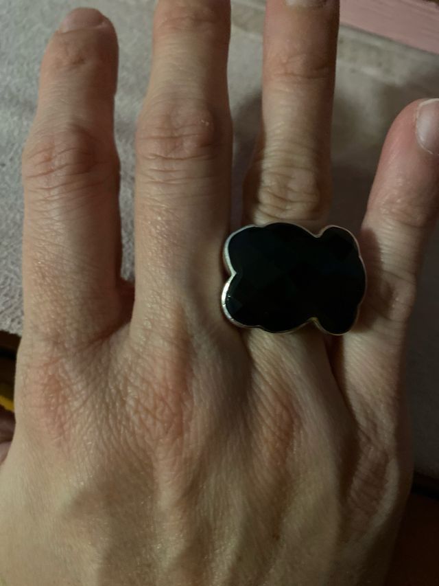 Anillo Tous oso negro plata onix