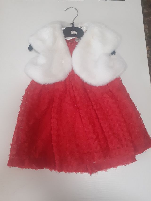 Vestido niña rojo + abrigo blanco