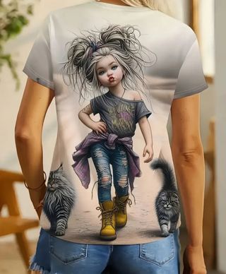 Camiseta gráfica niña y gatos