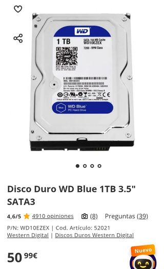 Disco duro WD Blue 1TB 3.5" SATA3 WD10EZEX