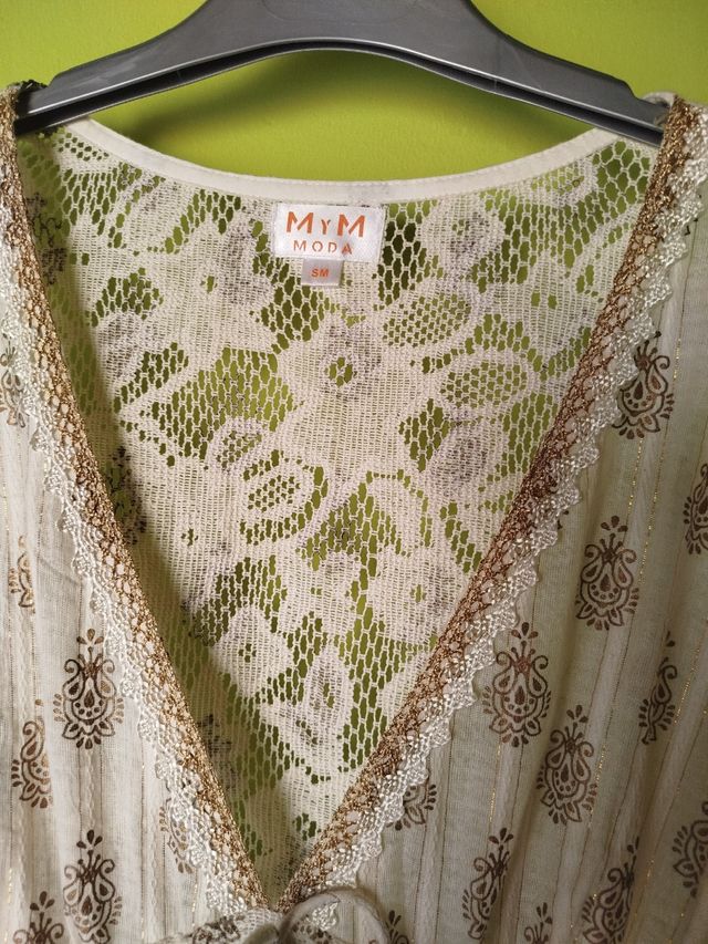 Vestido encaje MYM beige-dorado