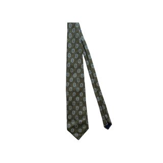 Cravatta Gucci Fantasia Blu Oro Verde 100% Seta