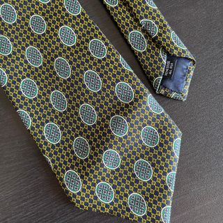 Cravatta Gucci Fantasia Blu Oro Verde 100% Seta