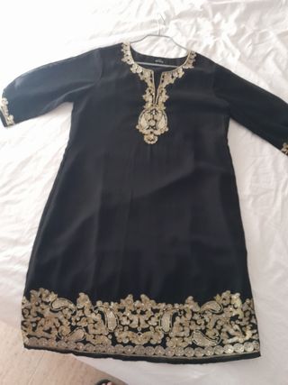 Vestido Niza fiesta negro dorado - L