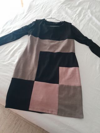 Vestido patchwork negro y rosa,antelina