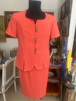Traje Maylu 2 piezas chaqueta y falda color salmon