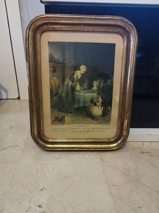Grabado antiguo Le Benedicite 1744