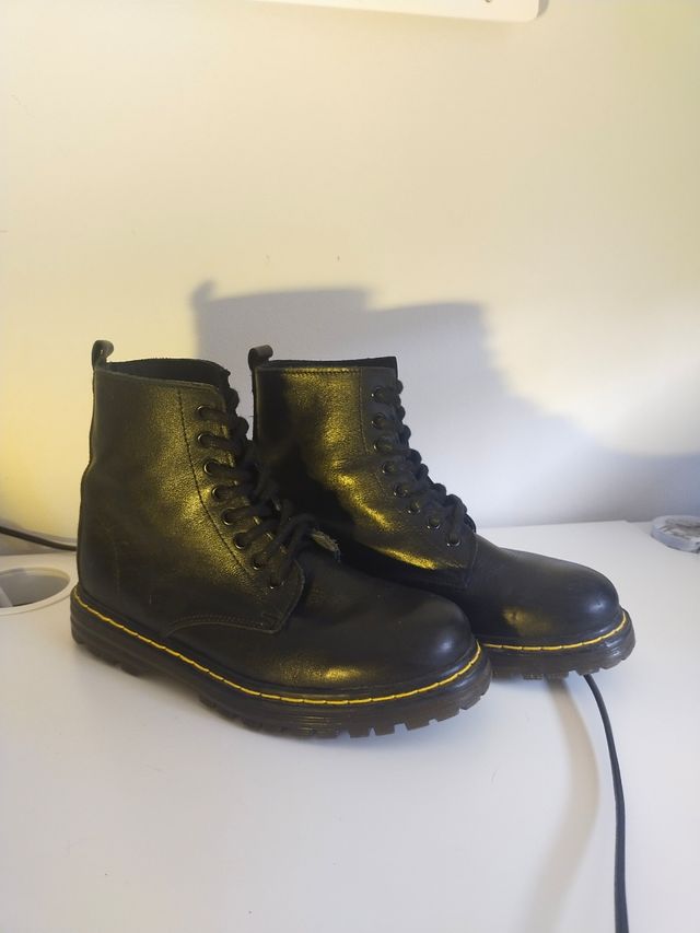 Botas negras de cuero, estilo militar, talla 38