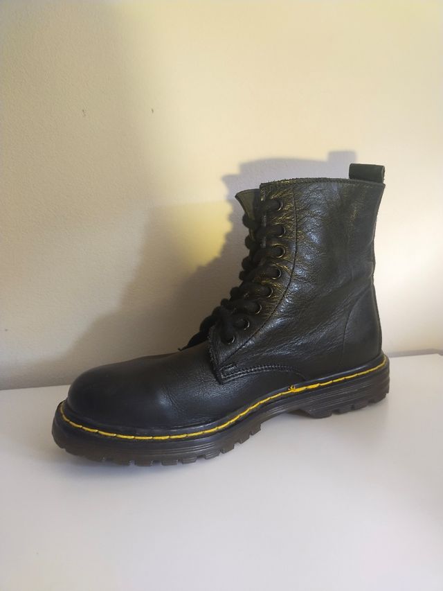 Botas negras de cuero, estilo militar, talla 38