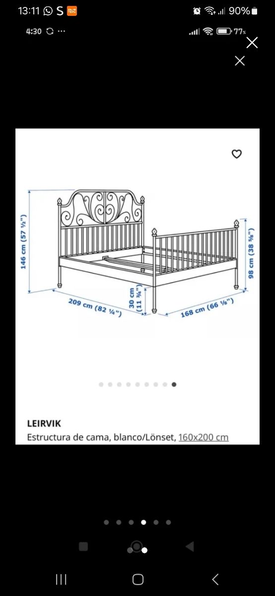 Cama blanca metal 160x200
