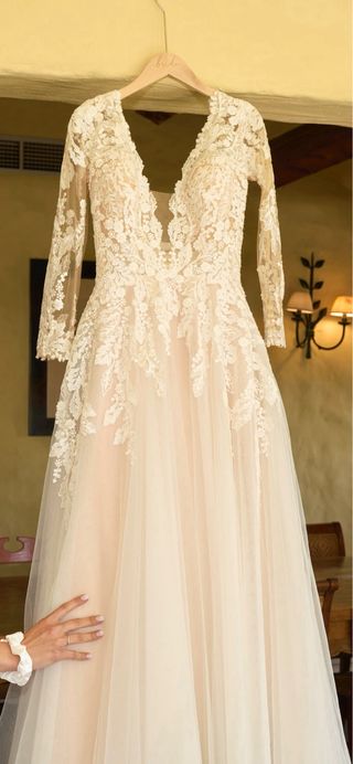Vestido novia PRONOVIAS con velo y cancan