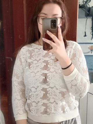 Blusa encaje blanco manga larga