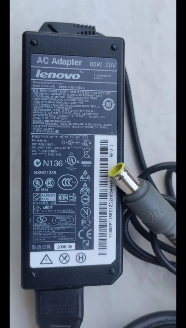 Carregador Lenovo 65W - Ponta Redonda