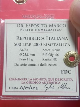 2 Monete 500 Lire Italia 2000-2001