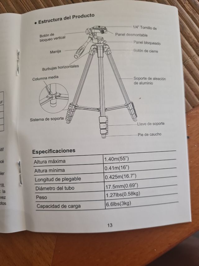 Trípode con mando cámara,tablet,go-pro...urge vent