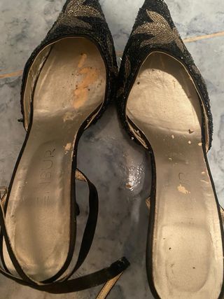 Zapato fiesta pedrería negro 37 con bolso a juego