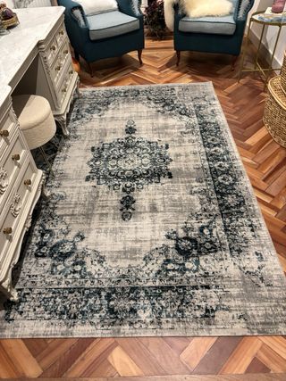 Alfombra vintage gris-turquesa