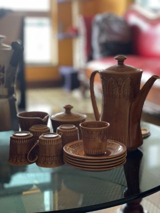 Juego café porcelana marrón