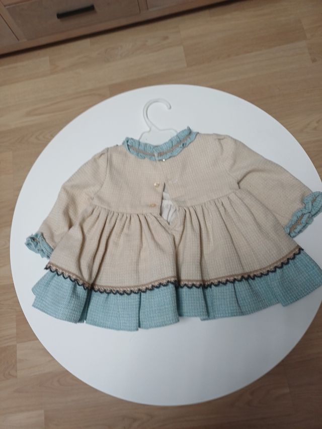 Vestido niña beige y azul claro 12 meses