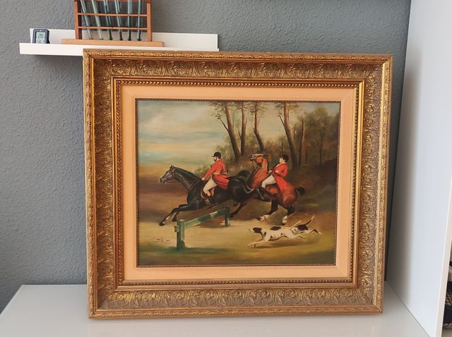 Óleo caza zorro enmarcado