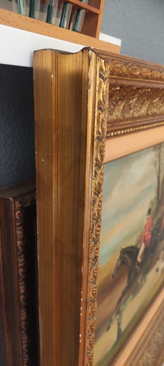 Óleo caza zorro enmarcado