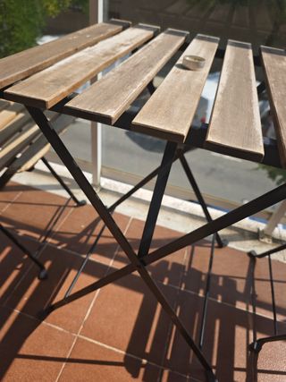 Mesa y 2 sillas jardín - metal y madera