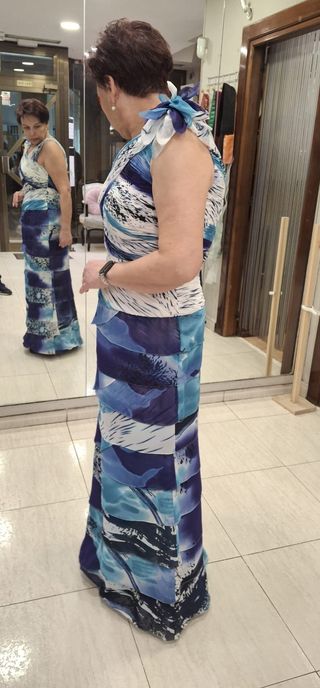 Vestido gala noche/bodas azul-morado con pañuelo