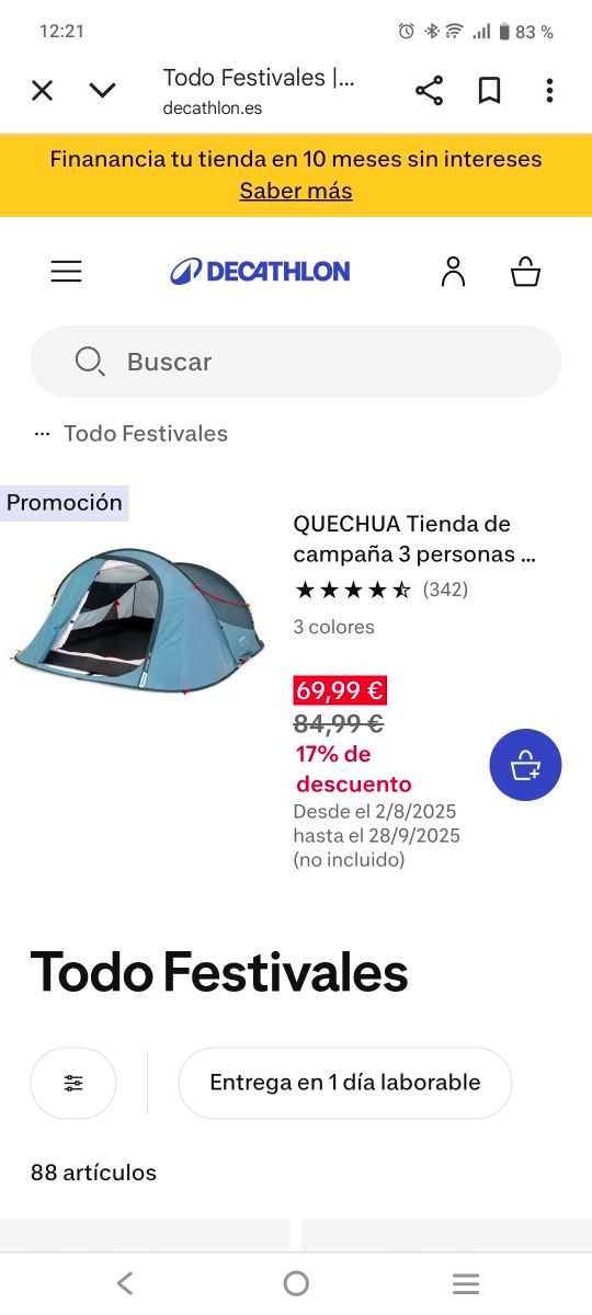Tienda Quechua 3 personas