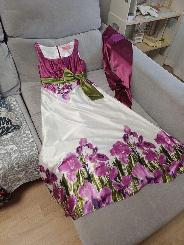 Vestido fiesta blanco y morado