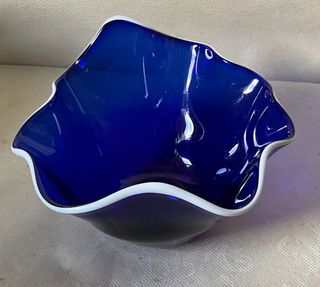 Vaso vetro Murano blu bianco