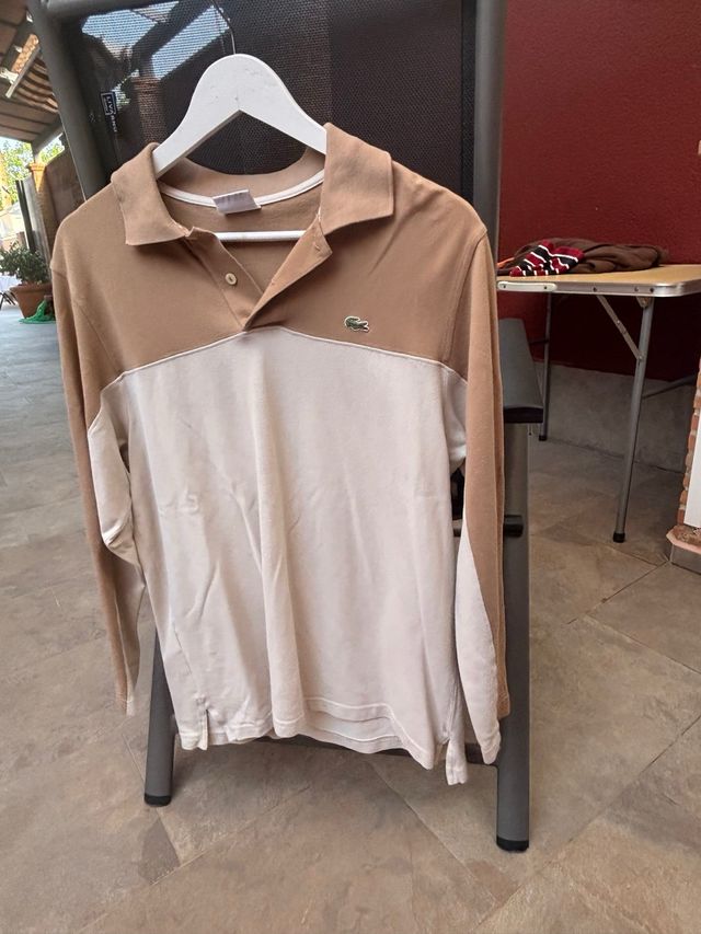 Polo Lacoste manga larga beige-marrón