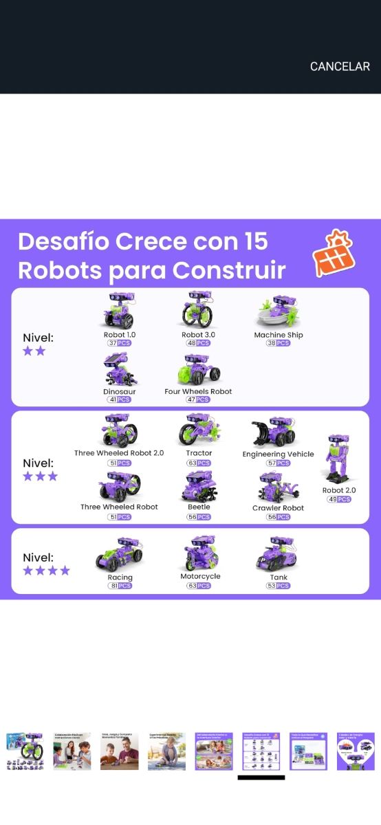 Juguete Kit construcción robótica solar 15 modelos