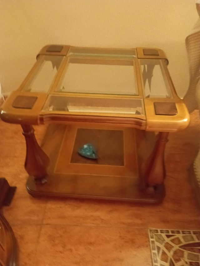 Conjunto de Mesas de centro madera maciza cristal