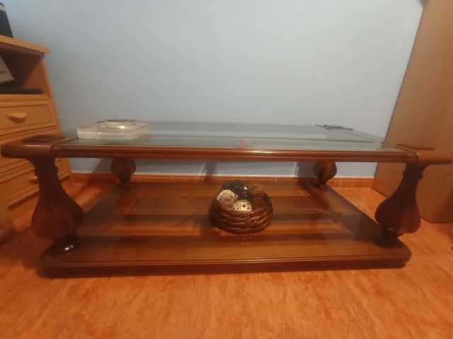 Mesa centro madera maciza - cristal