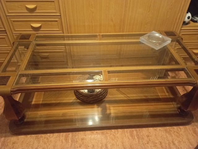 Mesa centro madera maciza - cristal