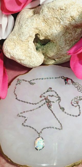 Collar ópalo blanco - Acero inoxidable