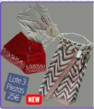 Lote 3 piezas verano: top, shorts, falda