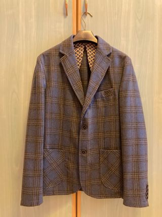 Giacca Invernale Uomo Quadri Blu Grigio