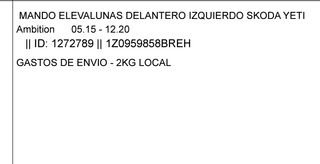Elevalunas Skoda Yeti - 1272789
