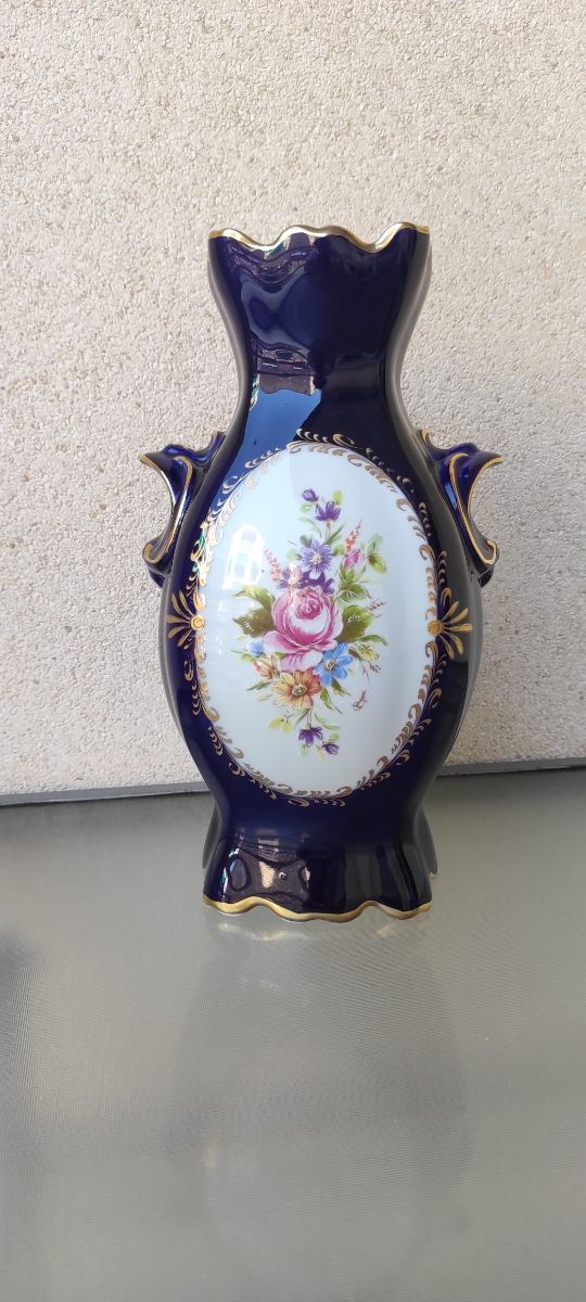 Vaso o vaso in porcellana blu di Limoges