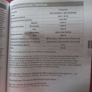 Microondas Panasonic NN-GD38HS NN-GD36HM