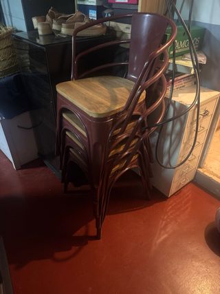 4 Sillas Tolix Marrón - Madera