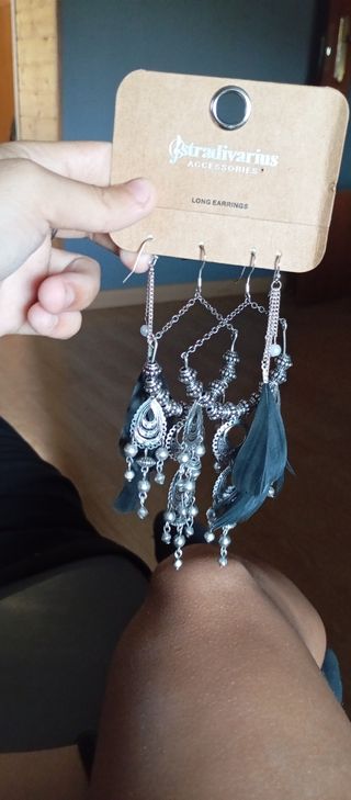 Pendientes largos Stradivarius plata