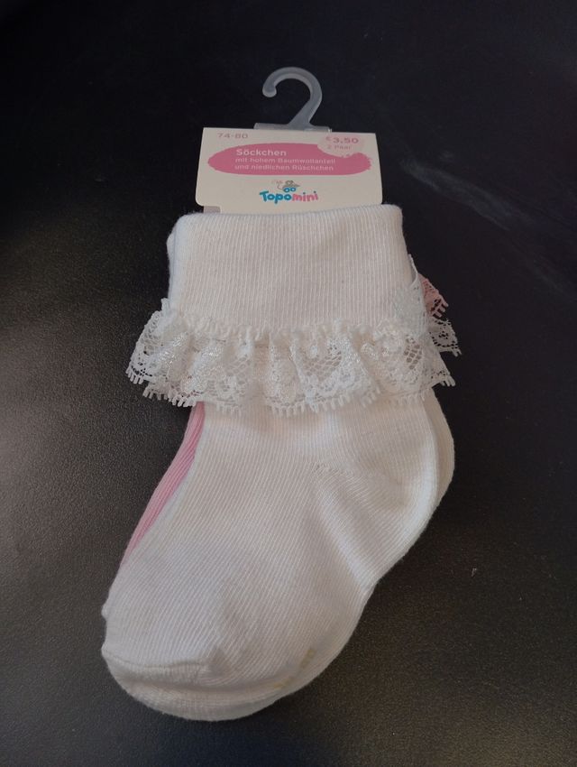 Calze neonata pizzo rosa e bianco