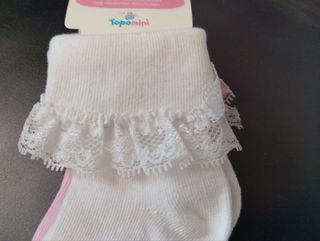 Calze neonata pizzo rosa e bianco