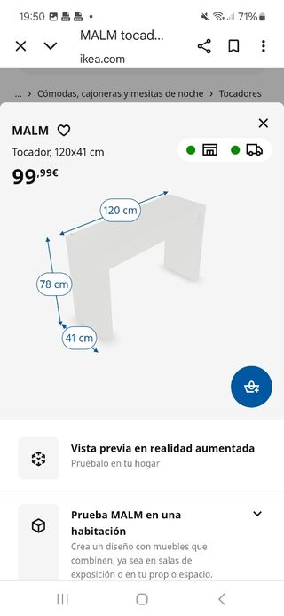 Tocador blanco Ikea Malm - seminuevo