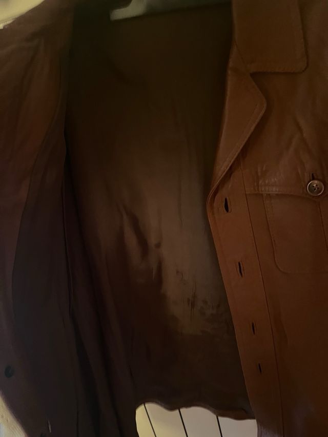 Chaqueta cuero marrón hombre