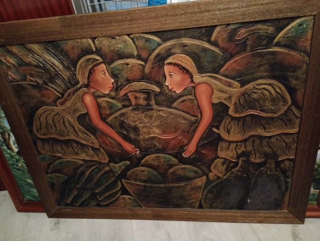 Cuadro pintado a mano - Niñas y frutas