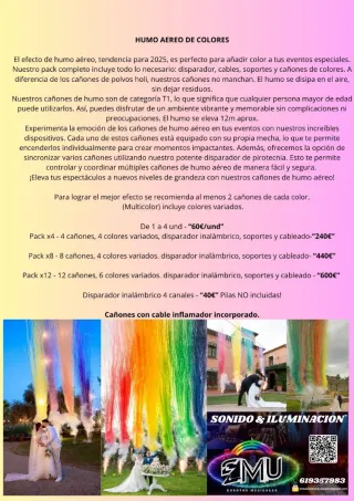 Humo aéreo de colores para eventos: arcoiris