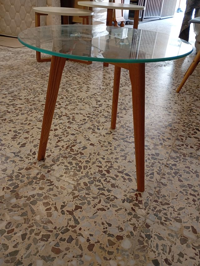 Mesa centro cristal y madera